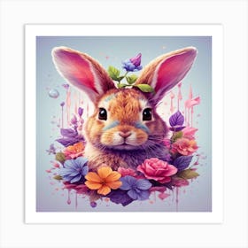 Bunny With Flowers Art Print