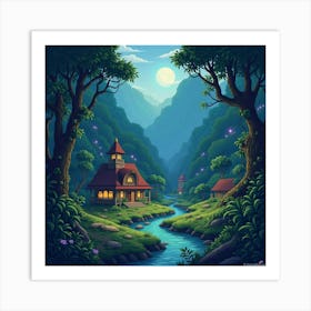 A Hidden Village In A Lush Jungle With Mystical, Glowing Flora 1 Art Print