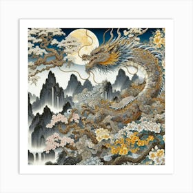 Eastern dragon seeks the moon Art Print