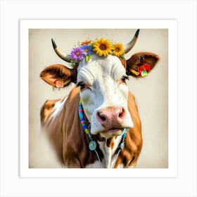 Cow With Flowers 6 Art Print