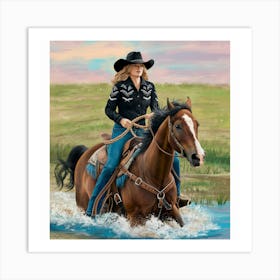 Cowgirl Riding Horse 2 Art Print