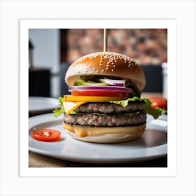 Burger On A Plate 10 Art Print