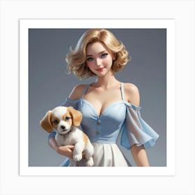 Portrait Of A Girl With A Dog 1 Art Print