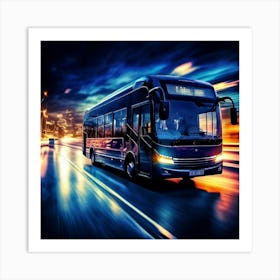 Bus Gasoline Urban Move Background Black Modern Europa Car Twilight Light Lamp Life Obs Art Print