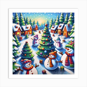 Super Kids Creativity: Joyful snowmen and pine trees Art Print