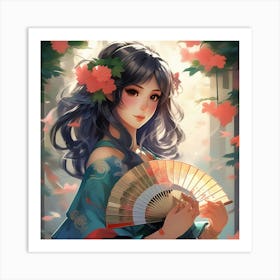 Japanese girl with fan Art Print