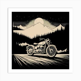 Motorcycle In The Mountains, black and white monochromatic art 2 Art Print