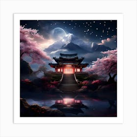 Asian Temple At Night Art Print