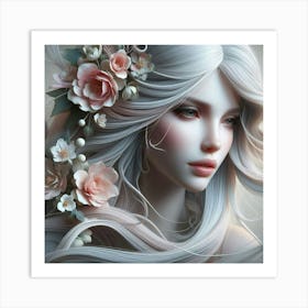 White Girl With Flowers Art Print