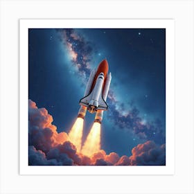 Space Shuttle In A Watercolor Enchanted Star Cluster 1 Art Print