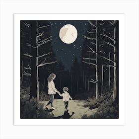 A Mother Carries Her Son In The Middle Of A Forest  Art Print