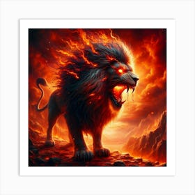 Lion On Fire Art Print