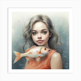 Girl With A Fish Art Print