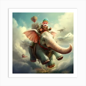 Santa Riding An Elephant Art Print