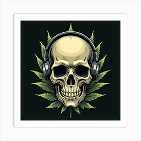 Skull With Headphones Art Print