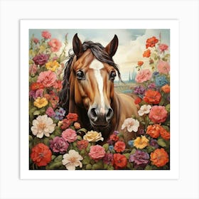 Horse In Flowers art 1 Art Print