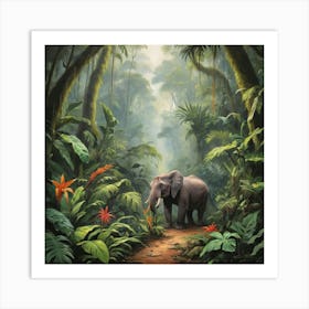 Elephant In The Jungle Art Print Paintings 1 Art Print