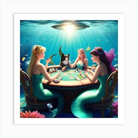 Mermaids Playing Poker Art Print