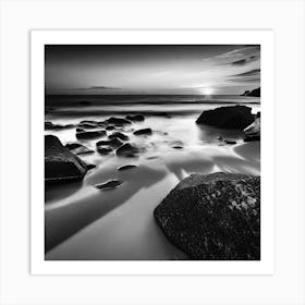 Black And White Rocks On The Beach 2 Art Print