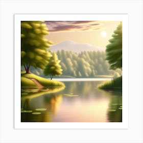 Landscape With Trees And Water 1 Art Print