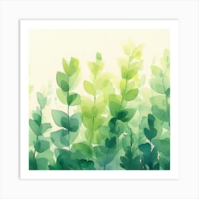 Watercolor Of Green Leaves Art Print