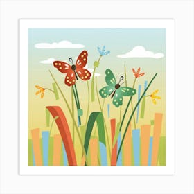 Colorful Butterflies In The Grass Art Print