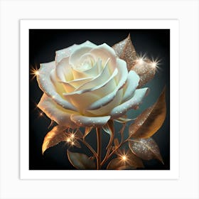 Illuminating A Delicate White Rose Silver Glitter Bouquet 8 Art Print