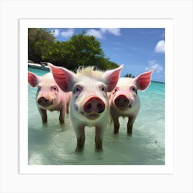 Pigs On The Beach Art Print