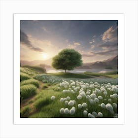 Landscape With White Flowers Art Print