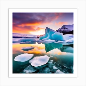 Icebergs At Sunset 1 Art Print