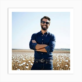 Man In Cotton Field Art Print