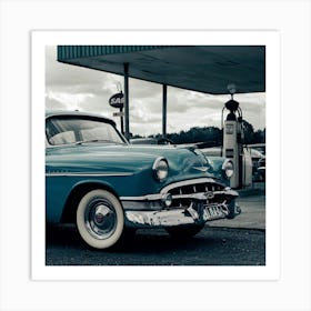 Old Car At Gas Station Art Print