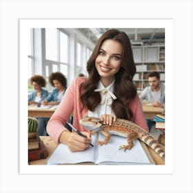 Lizard Girl In The Classroom Art Print