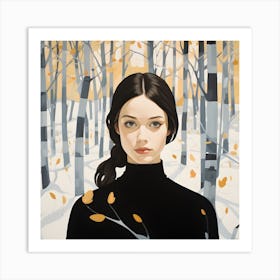 Woman and Trees in Winter 2 Art Print