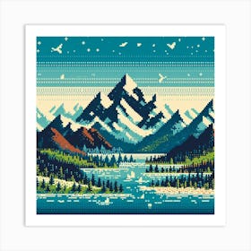 Mountain Landscape Cross Stitch Art Print