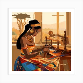 African Woman Weaving Art Print