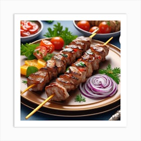 Kebabs On Skewers With Vegetables Art Print