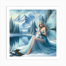 Fairy with a bunny  Art Print