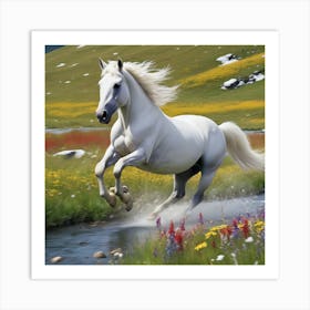 White Horse Running 1 Art Print