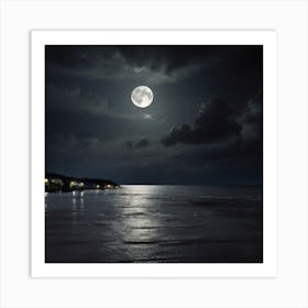 Full Moon Over The Sea Art Print