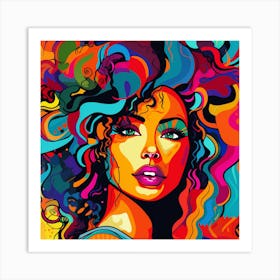 Colorful Woman With Curly Hair Art Print