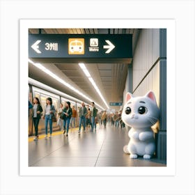 kitty on the way Art Print