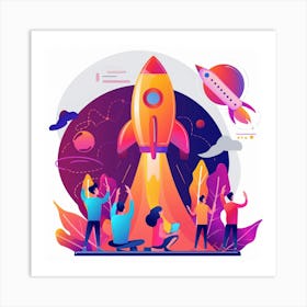 Illustration Of A Rocket Launch 3 Art Print