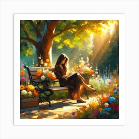 Girl Reading In The Garden Art Print