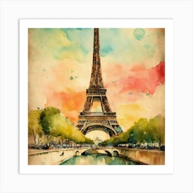 Paris Eiffel Tower Watercolor Painting 1 Art Print