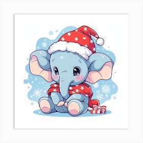 Cute Elephant In Santa Hat Art Print