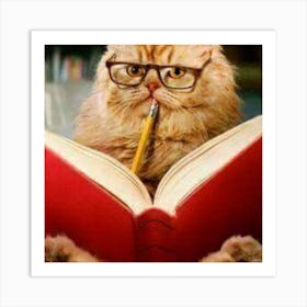 Cat Reading A Book Art Print