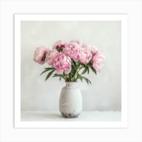 Pink Peonies In A White Vase Art Print