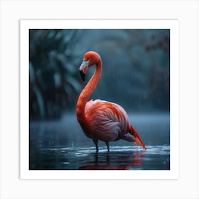 Flamingo In The Rain Art Print