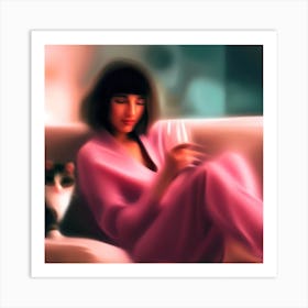 Girl With A Cat Art Print